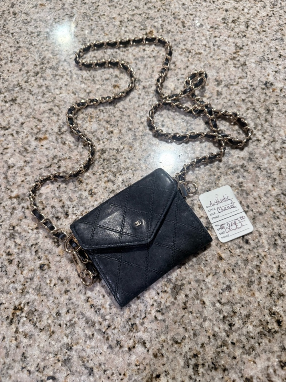 CHANEL Black Quilted Leather Mini Chain Wallet